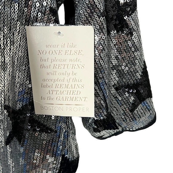 NEW Boston Proper Silver Black Star Sequin Top Blouse Size XXS - Picture 6 of 11